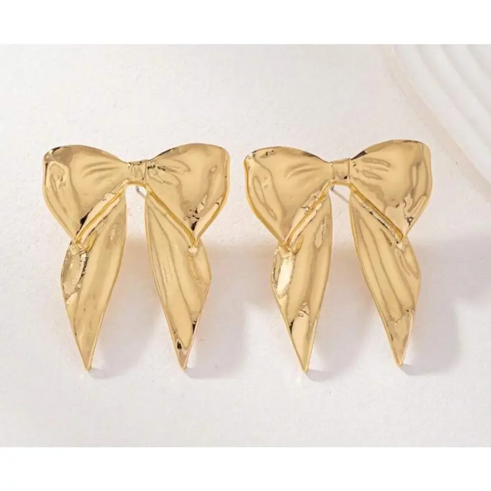 Gold Bow Stud Earrings